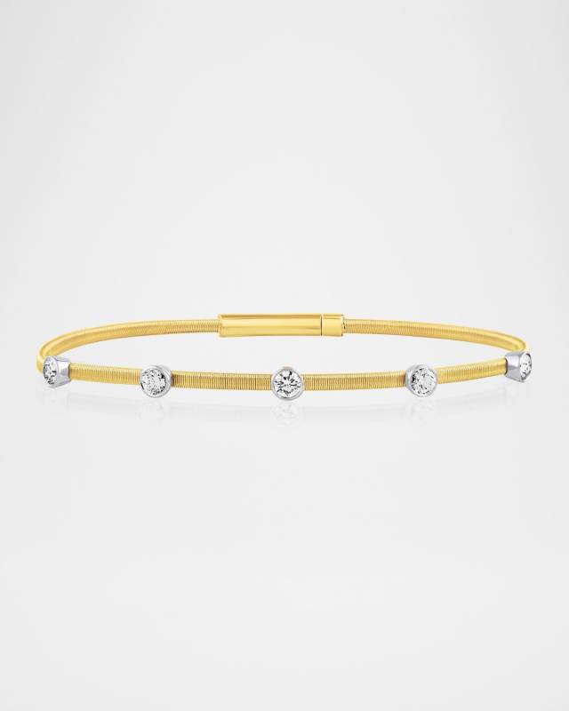 Smooth Wire 5-Stone Diamond Bangle in 18K Gold